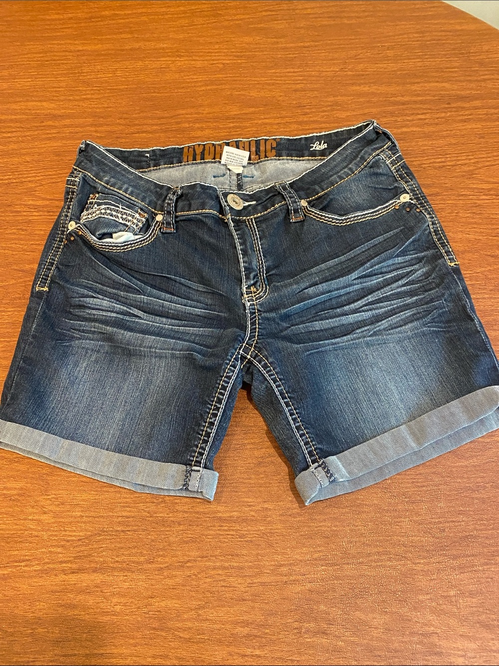 Hydraulic Dark Blue Roll-Cuff Denim Shorts